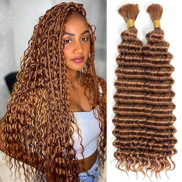 Curly Braiding Human Hair 100g 18 Inch Color 30 Auburn Brown Deep Wave Bulk Human Hair for Braiding No Weft Brazilian Virgin Deep French Curl Braiding Human Hair Extensions for Boho Braids
