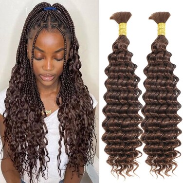 Curly Braiding Human Hair Chocolate Brown 100g 22 Inch Deep Wave Bulk Human Hair for Braiding No Weft Brazilian Virgin Deep French Curl Braiding Human Hair Extensions