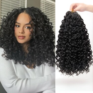14inch GoGo Curl Crochet Braids for Water Wave Crochet Hair for Black Women,Natural Black Deep Wave Synthetic Braiding hair Extensions (5Packs,1B)