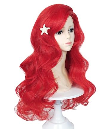 LABEAUT&Eacute; Max Beauty Red Mermaid Wigs Long Curly Daily Wig Hair Heat Resistant Synthetic Fiber for Halloween for Cosplay for Christmas (Red Kids + Hairpin)