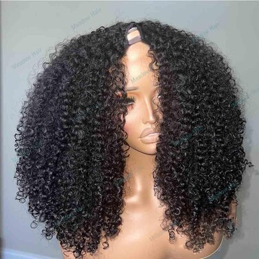 Afro Kinky Curly V Part Wig Human Hair Brazilian Virgin Upgrade U Part Wigs Glueless 3C 4A Afro Curly 180Density Vpart Wig No Leave Out For Black Women 16Inch