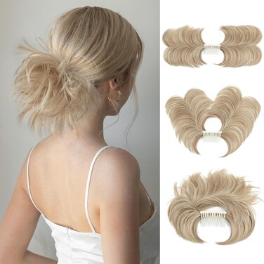 Messy Bun Hair Piece Side Comb Clip in Hair Bun Hairpiece for Women Short Natural Straight Versatile Adjustable Styles Easy Hair pieces (Dirty Blonde-S)