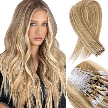 Microlink Hair Extensions Human Hair 18613 Blonde 30g/Pack Micro Link Remy Hair 20 inch Micro Hair Microbead Micro Loop Hair Extensions Real Human Hair Soft and Glossy Longer Life