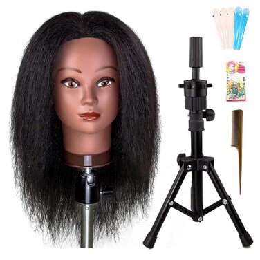 Mannequin Head 100% Real Human Hair,16" Styling Braiding Doll Head,Dyeing Curling Training Head,Hairdresscer Practice Manikin Head