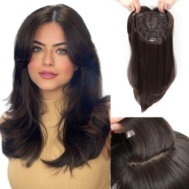 Molefi 19inch Hair Toppers for Women with Thinning Hair,6.5x6.5inch Large Coverage Hair Topper Synthetic Hair Toppers for Thin Hair Black Brown Hair Toppers Hair Pieces for Women