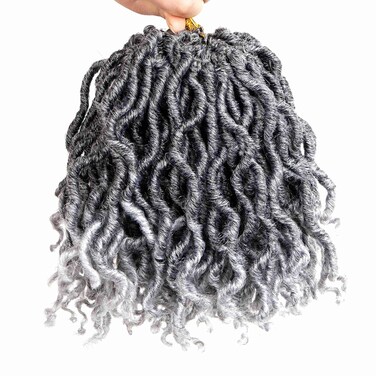 144 Strands 7 Inch Grey Curly Locs Crochet Hair Short Goddess Faux Locs For Women (Tgray)