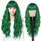 VERNA Green Wigs for Women Wig with Bangs 26 inch Curly Wigs Soft Synthetic Wigs for Daily Party