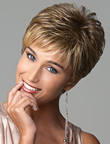 TISHINING Brown Highlight Short Pixie Cut Wigs for Women Layered Brown Mix Blonde Wig with Bangs Synthetic Natural Looking Daily Party Wig