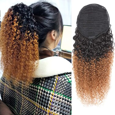 22" Long Curly Ponytail Hair Extension Drawstring Kinky Curly Pony Tail Hair Piece for Black Women Girls Quality Real Human Hair Clip in Ponytail Hair