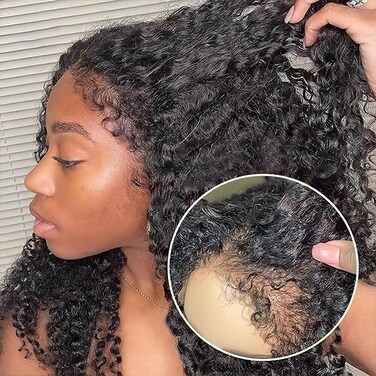4C Edges Kinky Curly Lace Front Wigs Human Hair 13x4 HD Transparent Lace Frontal Wigs with Curly Edges Baby Hair, Deep Wave Curl Wig Pre-Plucked Hairline 180% Density 22 inch