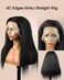MENTOR 4C Edges Kinky Straight Lace Front Wigs Human Hair Yaki Stairght 13x4 HD Transparent Lace Frontal Kinkystraight Wigs with Curly Edges Hairline Pre-Plucked 180% Density 18 inch