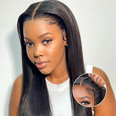 6x4 HD Lace Wear and Go Glueless Wig Human Hair Pre-Plucked, Pre-Cut Lace Glueless Wigs, No Glue Lace Front Closure Wig Straight, 200% Density, 22 inch