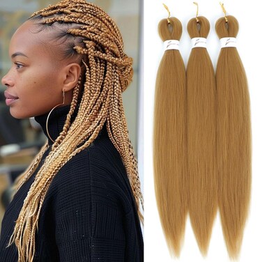 27 Braiding Hair Pre Stretched 3 Packs 20inch Honey Blonde Braiding Hair Pre Stretched Synthetic Fiber Crochet Braids Hair Extension Hot Watter Setting 80g/pack(#27,3Packs,20inch)