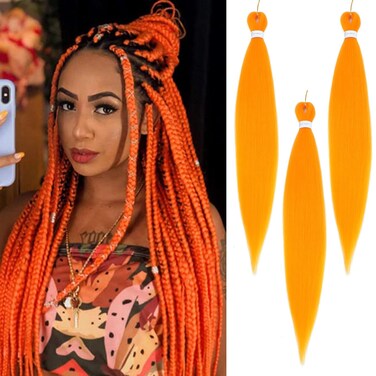 Pre Stretched Braiding Hair 26 inch Orange Braiding Hair for Black Women 3Packs Crochet Boho Braiding Hair Non Toxic (26 Inch(3packs), Orange)
