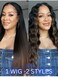 Nadula EasiContour Yaki Straight V Part Wig Human Hair with Drawstring No Leave Out Black to Chestnut Brown Ombre Highlight Clip in Vpart Wig,Glueless Upgrade Yaki U Part Wig 180% Density 14inch