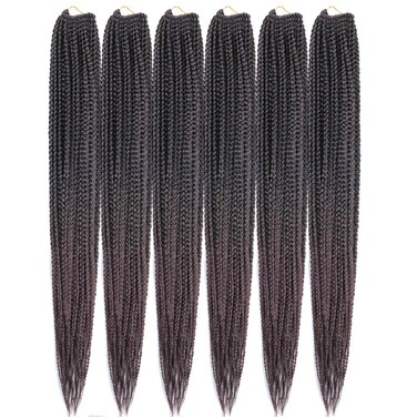 6 Packs/Lot 22 Strands/Pack Medium Box Braids Crochet Hair 30 Inch 1cm in Diameter 3X Synthetic Braiding Hair Extensions (24 Inch, T1B/33)