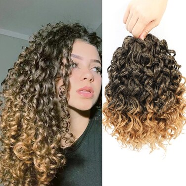 Gogo Curl Crochet Hair 10 Inch Short Curly Crochet Hair for Black Women Beach Curl Water Wave Curly Crochet Braids Hair, Deep Wave Synthetic Braiding Hair Extensions (10 inch 7 Packs 1B/27)