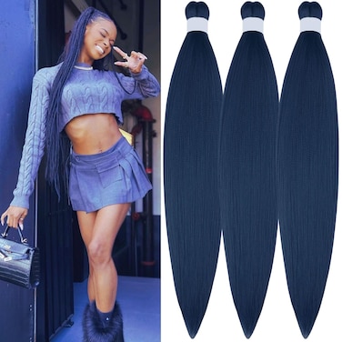 Navy Blue Braiding Hair Pre stretched Braiding Hair for Braids（Packs of 3,26",10 OZ）