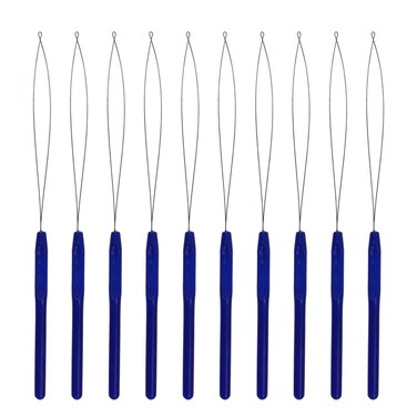 10 Pcs Hair Extension Loop Needle Threader Pulling Hook Tool and Bead Device Tool for Hair Extensions (Blue)