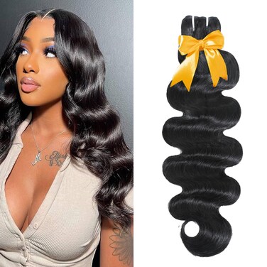 Human Hair Bundles Raw Body Wave Single Bundles 100% Unprocessed Virgin Human Hair 12A Quick Weave Bundles Real Human Hair Extensions Natural Black（28 Inch）