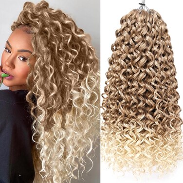 Unionbeauty 8 Pack GoGo Curl Crochet Hair Ocean Wave 18 Inch Water Wave Crochet Hair for Women Beach Curl Curly Crochet Hair Ombre Blonde Synthetic Curly Braiding Hair Extension T27/613#