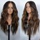 xccoco Brown Highlight Wig Long Wavy Wigs for Women Natural Wavy Curly Synthetic Lace Front Wig Middle Part 26inch Heat Resistant Fiber Wig for Daily Party Use