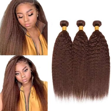 Brown Yaki Straight Bundles Human Hair Color #4 Human Hair Bundles 24 26 28 Inch Light Brown Kinky Straight Bundles Double Weft Hair Extensions Chocolate Brown Yaki Bundles