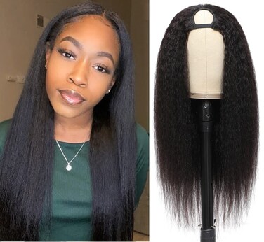 Urbeauty U Part Human Hair Wig Bob Upart Wigs Black Women Human Hair Kinky Straight Wigs, 10 inch Italian U Part Half Wig 1.5x3 U Shape Clip in Wigs None Lace Front Wigs No sewing No Glue