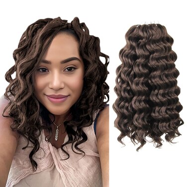 Ocean Wave Crochet Hair 12 Inch 8 Packs Soft Deep Twist Crochet Braids Synthetic Wavy Braiding Hair Extensions (4# Brown)