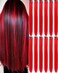 12 PCS Red Hair Extensions Clip in, 20 Inch Colored Hair Extensions Party Highlights Long Straight Synthetic Hairpieces for Women Kids Girls Cosplay