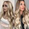 Highlight Ombre Ash Blonde Lace Front Wigs with Cap+Comb, Body Wave Lace Frontal Synthetic Wig Mixed Brown #26/613 Blonde Color, Glueless Pre plucked Long Wavy Wigs for White and Black Women 22 Inch
