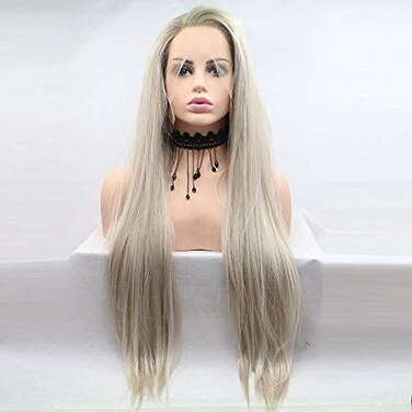 xiweiya Light Blonde Mixed Wig Ombre Blonde Natural Wavy Synthetic TPart Lace Front Wig Heat Resistant Fiber Hair Glueless Soft Wig High Density Half Hand Tied Wig for Women 24inch