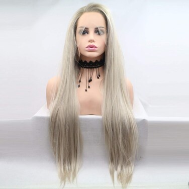 xiweiya Silky Straight Long Blonde Wig With brown Root Synthetic Lace Front Wigs Side Part Wig Long Soft Wig Hair Replacement Wig for Women, Everyday Wig Makeup 24 inch