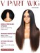 Beauty Forever V Part Wig Human Hair Yaki Straight EasiContour Vpart Wigs No Leave Out Ombre Chestnut Brown Glueless Upgraded U Part Wigs for Women None Lace Front Wigs T128 Color 150% Density 22inch
