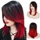 Sallcks Womens Ombre Black Red Wig Medium Long Straight Natural Looking Side Part Synthetic Full Wigs for Daily Party Halloween