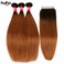 Haha Ombre Brazilian Straight Hair 3 Bundles with Closure Ombre Human Hair Bundles With Closure 2 Tone T1B/30 Black to Medium Auburn Brown Human Hair Weave Bundles with Lace Closure 14 16 18+12