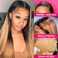 Haha Ombre Brazilian Straight Hair 3 Bundles with Closure Ombre Human Hair Bundles With Closure 2 Tone T1B/30 Black to Medium Auburn Brown Human Hair Weave Bundles with Lace Closure 14 16 18+12