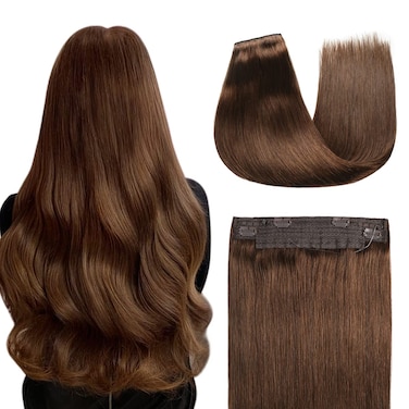Human Hair Extensions Wire Hair Chocolate Brown,12 Inch #4 Hairpiece Remy Human Hair Extensions,70g Wire Hair Extensions by YILITE（12inch 70g Chocolate Brown）