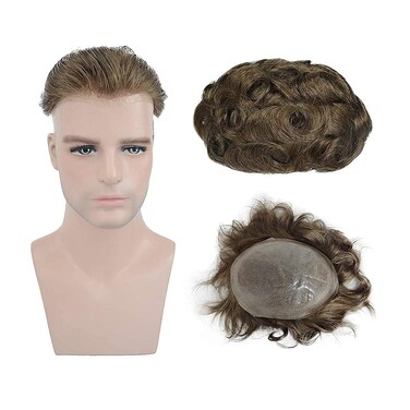 Hair Toupee for Men Human Haripieces 0.03mm Thin Skin V-loop Mens Hair Pieces Hair Replacement System for Men with PU Base 8&times;10Inch #7(Light Blonde Color)