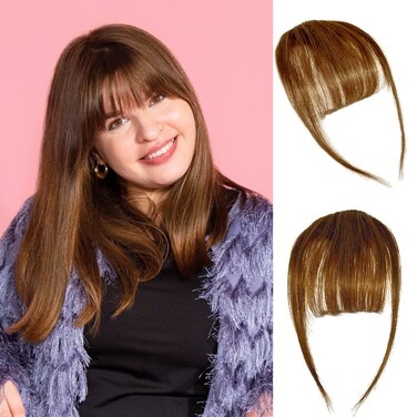 Clip in Bangs 100% Real Human Hair Bangs Clip in Hair Extensions Clip on Wispy Bangs for Women Fringe Bangs Hair Pieces for Daily Wear(Brown)