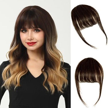 Clip in Bangs 100% Real Human Hair Bangs Clip in Hair Extensions Clip on Wispy Bangs for Women Fringe Bangs Hair Pieces for Daily Wear(Dark Brown)