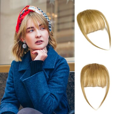 Clip in Bangs 100% Real Human Hair Bangs Clip in Hair Extensions Clip on Wispy Bangs for Women Fringe Bangs Hair Pieces for Daily Wear(Honey Blonde)
