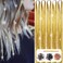 Hair Tinsel Kit with Tools 48 Inch 1200 Strands Gold Tinsel Hair Extensions Fairy Hair Tinsel Kit Heat Resistant Glitter Hair Extensions Tensile Hair Accessories for Girls Women (Gold)