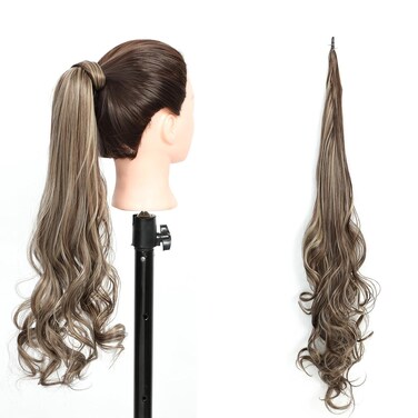 Flexible Wrap Around Ponytail Extension Curly Wave Hair Extension Long Curly Ponytails Hairpieces For Women Ladies Daily Use (32inches, P8/25)