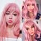 AneShe 14 Inches Women Girls Short Pink Wavy Wig Curly Synthetic Hair Wig With Air Bangs (Pink)