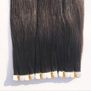 Hair Wig: 45cm Black Straight Wigs Tape in Seamless Hair Extensions Real Human Hair Wig