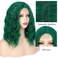 incohair Green Wigs for Women Short Wavy Lace Hairline Wig 14 Inch Middle Part Wigs Synthetic Heat Resistant Fiber Wigs for Daily Party Use Emerald Green Colorful Wigs (Green, 14")