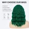 incohair Green Wigs for Women Short Wavy Lace Hairline Wig 14 Inch Middle Part Wigs Synthetic Heat Resistant Fiber Wigs for Daily Party Use Emerald Green Colorful Wigs (Green, 14")