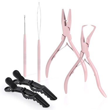 EHDIS Hair Extension Beading Tool Kit Stainless Steel Hair Extensions Micro link Bead Closer and Remover Pliers set, Beads Hair Pulling Hook &amp; Micro Ring Loop Tool Set