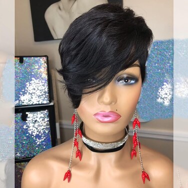 PangDongLai Pixie Cut Wig for Black Women Human Hair Short Cut Bob Wig for Women Brazilian Human Hair Wigs Side Part Pixie HairCut Wig Glueless Wigs